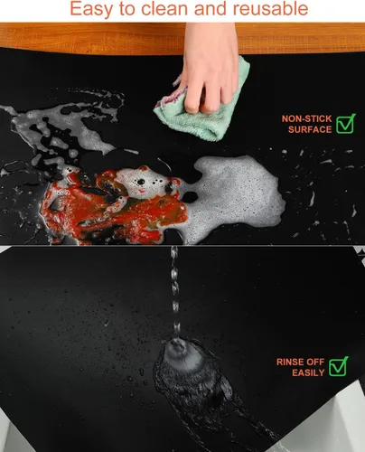 Miniatura 6 de Revestimientos de horno para la parte inferior del horno, paquete de 2 alfombrillas para horno, 15.75 x 23.62 pulgadas, fáciles de limpiar