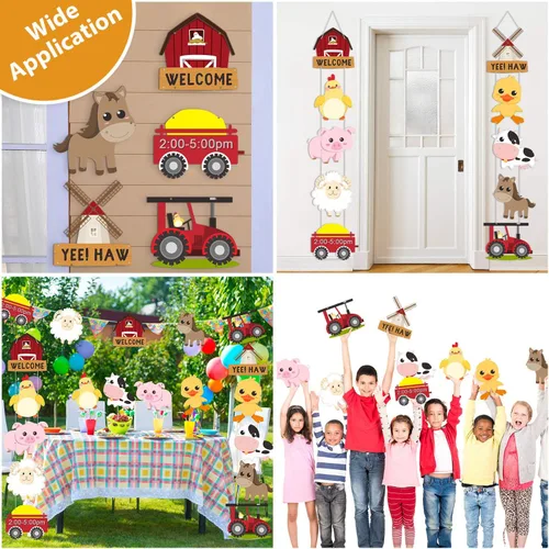 Miniatura 4 de Blulu Decoraciones de fiesta temática de animales de granja, pancarta de recortes de animales de granja, letreros de puerta para baby shower
