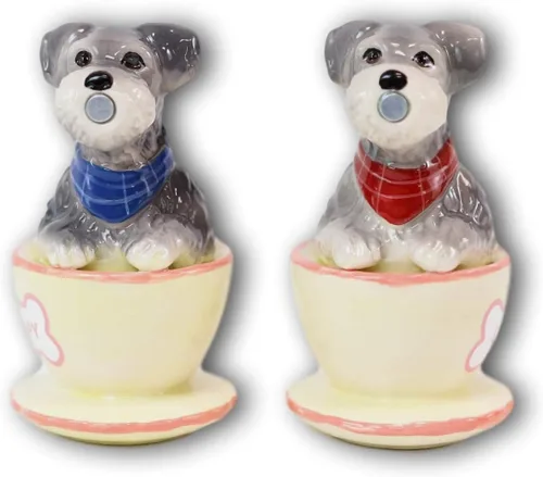 Miniatura 2 de Ebros - Juego de salero y pimentero de cerámica gris Schnauzer en miniatura, juego de salero y pimentero, figuras de San Valentín, fiestas, cocina