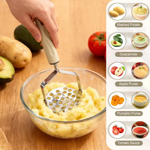 Miniatura 5 de Triturador de patatas de acero inoxidable, 2 piezas de puré de papas resistente, herramienta de cocina y trituradora de alimentos para papas