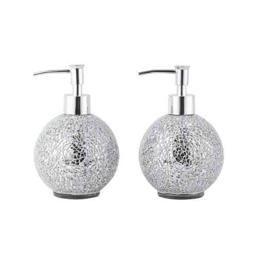 WHOLE HOUSEWARES Dispensador de jabón de manos de mosaico de vidrio para baño | Botella de loción para cocina, baño con bomba de plástico cromado |