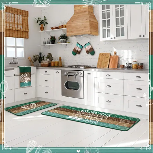Miniatura 3 de Fourluoo Juego de 10 piezas de decoración y accesorios de cocina de granja, 4 toallas de cocina, 2 soportes para ollas, 2 guantes de horno, 2 Verde