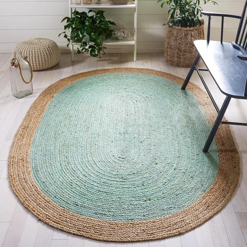 Miniatura 32 de SAFAVIEH Alfombra de Área Redonda de 10' - Colección de Fibra Natural - Verde y Marrón Natural, Yute Hecho a Mano, Diseño de Borde Trenzado (NF801G)