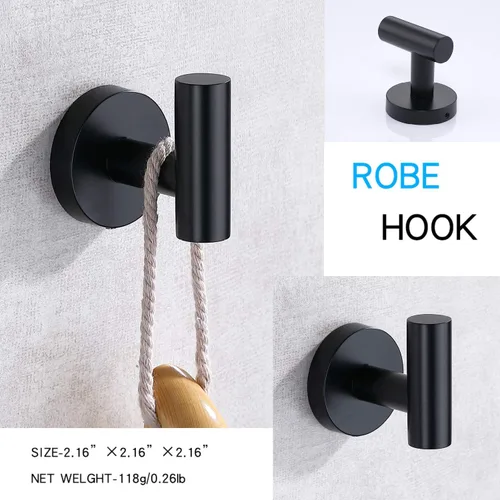 Miniatura 2 de TASTOS Gancho de acero inoxidable para toallas de baño, color negro mate, paquete de 2 esponjas para armario, ropa y armario, gancho de pared