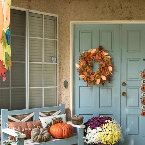 Miniatura 7 de Corona de otoño con calabaza pequeña, bayas y hojas, 22 pulgadas, decoración de granja para interiores y exteriores