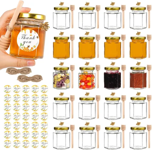 Miniatura 11 de AuroTrends Paquete de 30 mini tarros de miel de 1.5 onzas con cucharita de miel, tarros de vidrio para regalos de baby shower/recuerdos de boda