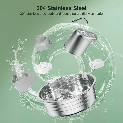 Miniatura 6 de Fuente de agua para gatos, fuente de acero inoxidable para mascotas de 4 L/135 onzas con 3 filtros, dispensador de agua para perros, fuente de agua