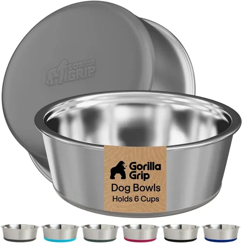 Miniatura 26 de GORILLA GRIP Tazones para perros, acero inoxidable 304 de grado alimenticio, capacidad para 2 tazas cada uno (16 onzas líquidas) para alimentos