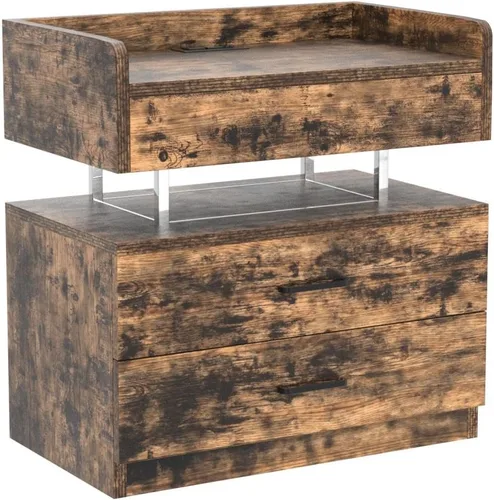 Miniatura 4 de TC-HOMENY Mesita de noche flotante de acrílico con modo activado por voz, mesita de noche LED con estación de carga, mesa auxiliar con 2 cajones