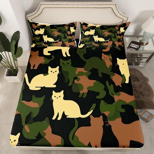 Miniatura 10 de Sábanas de camuflaje para niños, sábanas bajeras de camuflaje verde militar, juego de ropa de cama de camuflaje militar para niños, adolescentes