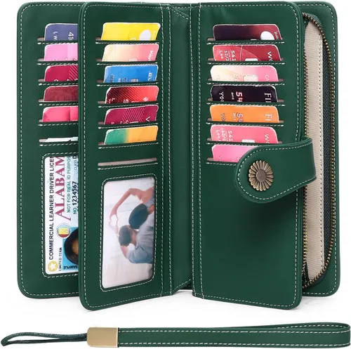 Miniatura 2 de FALAN MULE Cartera de cuero genuino RFID bloqueo gran capacidad Trifold señoras cartera.