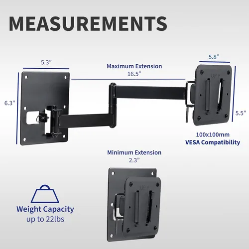 Miniatura 3 de VIVO Soporte de TV de plástico resistente de polímero y acero con brazo articulado, patrón de montaje VESA de 3.93 x 3.93 pulgadas, soporta hasta 22