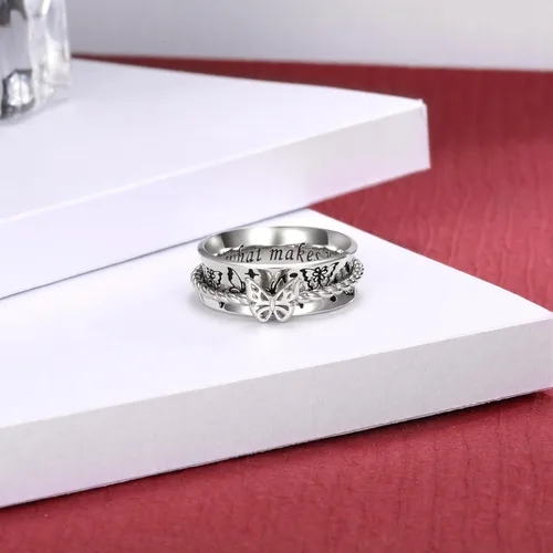 Miniatura 3 de Anillo giratorio de libélula y mariposa Sariel 925 de plata de ley, anillo antiansiedad, anillos giratorios para aliviar el estrés para mujeres