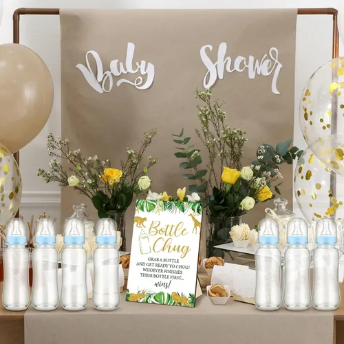 Miniatura 2 de TrelaCo Safari Cool Baby Shower Games Bottle Chug Sign Wooden Jungle Animals Set de regalo para revelación de género suministros de fiesta y 12