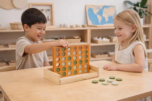 Miniatura 5 de Juego de mesa Neutral de madera Cuatro en fila, juego de mesa Montessori de viaje para dos jugadores estético para niños y adultos, perfecto como