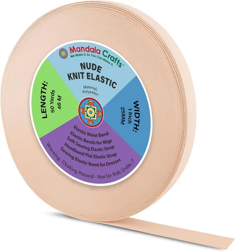 Miniatura 91 de Mandala Crafts Carrete de bandas elásticas anchas de 1/2 pulgada color beige para cinturas de pantalones, costura y manualidades DIY, 88 yardas