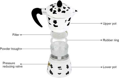 Miniatura 7 de Cafetera de aluminio - Cafetera - Olla de color vaca leche - para el hogar, oficina café (3 tazas leche vaca color 5.1 fl oz)