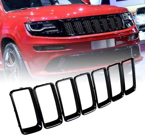 Miniatura 8 de Astra Depot Compatible con 2014 2015 2016 Jeep Grand Cherokee Kit de insertos de cubierta de rejilla de 7 piezas, negro brillante