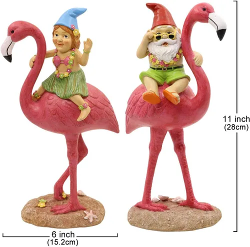 Miniatura 2 de Goodeco Paquete de 2 estatuas de flamenco de gnomos de 11 pulgadas, adorables regalos de flamenco rosa hawaiano, regalos de cumpleaños y mamá