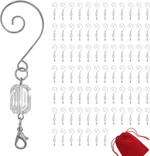 Miniatura 10 de BANBERRY DESIGNS Ganchos para adornos de Navidad, ganchos de alambre plateado acrílico transparente, paquete de 600, cada colgador mide 3 pulgadas.