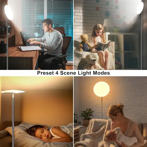 Miniatura 7 de Lámpara de pie LED, lámpara de pie brillante de 36 W 3600 lúmenes, equivalente a 350 W con control remoto y táctil, lámpara de pie moderna con Negro