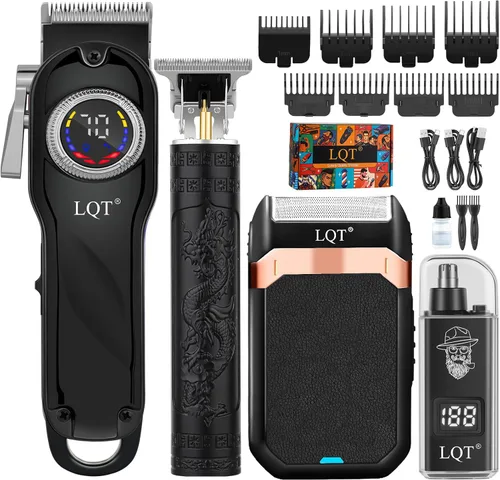 Hair Clippers for Men Cordless, 4-Piece Grooming Kit with LED Display, Gift for Him - Includes Clippers, Trimmer, Foil Shaver & Nose Trimmer -