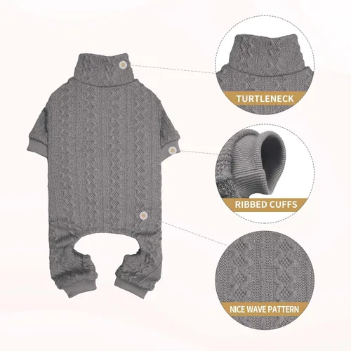 Miniatura 2 de Suéteres para perros grandes, cuello alto, ropa de punto para mascotas, suéter de color sólido para cachorros, suéter cálido para perros (gris y L)