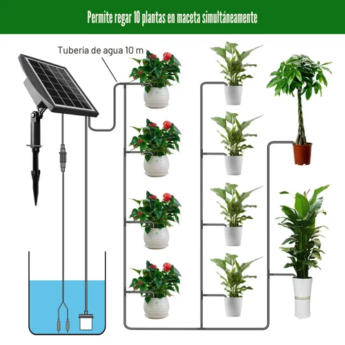 Miniatura 5 de JIYANG - Kit de riego automático solar por goteo, dispositivo de riego automático automático fácil de bricolaje compatible con plantas de macetas, 6
