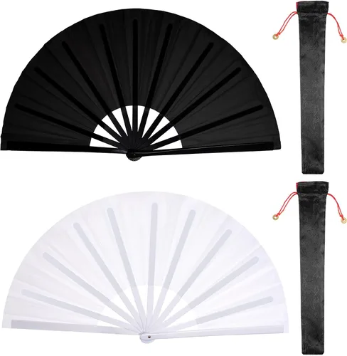 Miniatura 9 de Nydotd Paquete de 2 ventiladores plegables de mano grandes para fanáticos rave, tela de nailon plegable con funda de soporte para hombres y mujeres