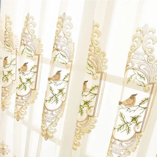 SLOW SOUL Juego de 2 paneles de cortinas bordadas con diseño de pájaros para sala de estar, dormitorio, comedor, cortinas y cortinas de alta gama