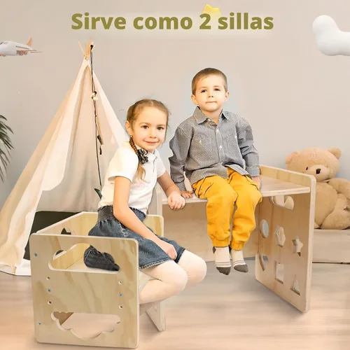 Miniatura 9 de Satisure Juego de Mesa y Silla de Destete Montessori, Juego de Mesa y Silla de Madera para Niños Pequeños, Mesa y Sillas para Niños de 1-3 Años