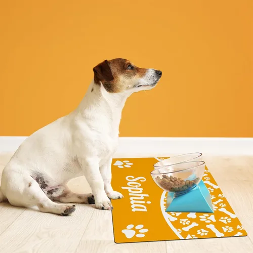 Miniatura 6 de Alfombrillas personalizadas de piel sintética para comida y agua, antideslizante e impermeable para nombre/foto, tapete personalizado