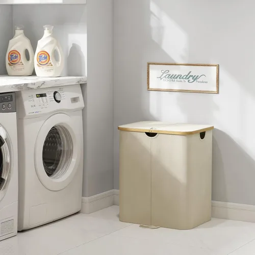 Miniatura 9 de Lifewit Cesto de Ropa Sucia Doble de 120L con Tapa, Cesto Grande Dual para Ropa Sucia con Bolsas Removibles, 2 Secciones Cestos Estéticos para Ropa