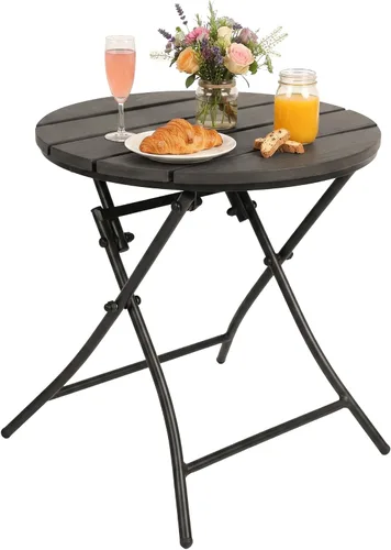 Miniatura 10 de Mesa auxiliar para exteriores, mesa auxiliar redonda plegable de metal, resistente a la intemperie, mesa decorativa de patio pequeño para porche