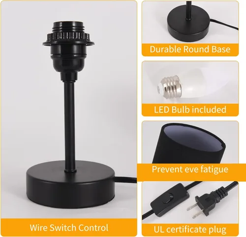 Miniatura 5 de RISLG Juego de 2 lámparas de mesa para recámara, lámparas de noche para mesita de noche con interruptor de cable, lámparas de escritorio