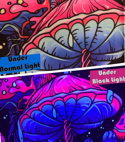 Miniatura 4 de TUGCAY Tapiz de hongos con luz negra, que brilla en la oscuridad, tapiz de plantas con luz negra, fantasía, hongo, mariposa, luna, reactivo a