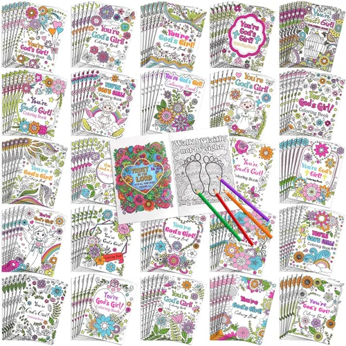 Liliful 144 libros para colorear con texto en inglés "You're God's Girl" a granel de 5 x 7 pulgadas, libros para colorear florales cristianos,