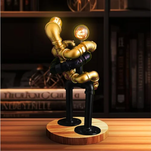 Lámpara de mesa robot Steampunk, lámpara de tubo de agua industrial vintage con postura única de Kama Sutra, luz decorativa de escritorio para