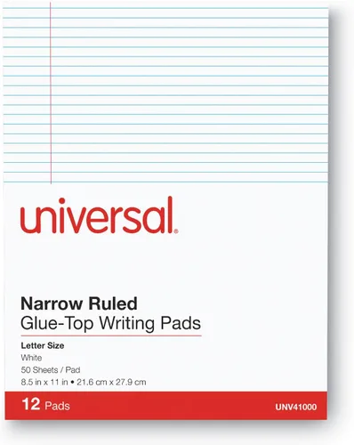 Miniatura 3 de Universal Bloc de escritura con tapa de pegamento, regla estrecha, letra, blanco, 50 hojas por paquete, docena (41000)