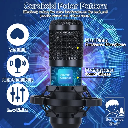 Miniatura 3 de Paquete de equipo de podcast todo en uno F993, paquete de estudio de grabación BM-800 con cambiador de voz, tarjeta de sonido en vivo, interfaz