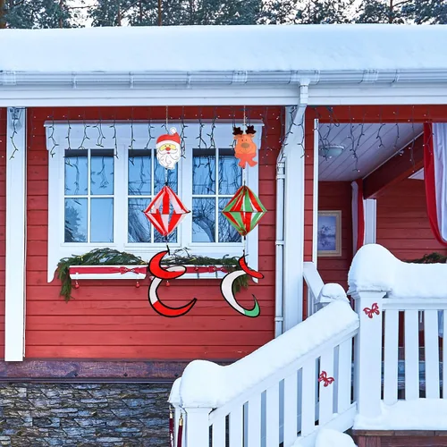 Miniatura 6 de Paquete de 2 molinos de viento rizados, diseño de Papá Noel, muñeco de nieve de Navidad de 40 pulgadas, decoración de molino de viento colgante