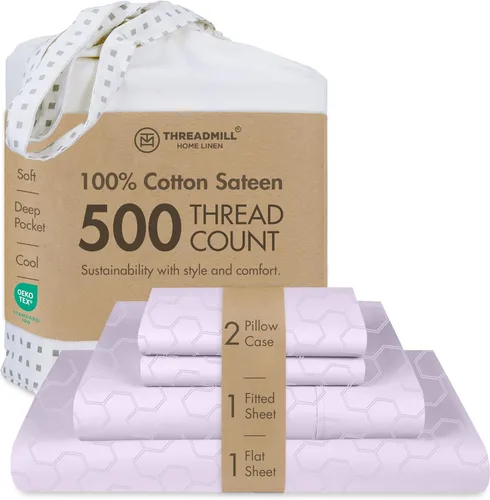 Miniatura 12 de Threadmill - Sábanas de algodón de lujo para hotel, tamaño King, 100% algodón, 500 hilos con bolsillo profundo, ajuste cómodo, suaves y frescas
