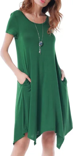 Miniatura 4 de Invug Vestido casual de manga corta con cuello redondo y bolsillos para mujer
