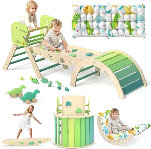 Set de Triángulo Pikler con Cojín 9 en 1 Juguetes de Escalada para Niños Pequeños 1-3 Gimnasio de Escalada Interior para Bebés Juguetes Montessori