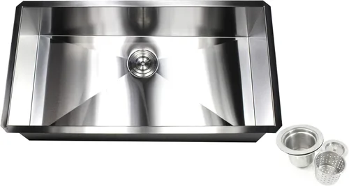 Miniatura 9 de Zero Radius - Fregadero de cocina de acero inoxidable de calibre 16 duradero de calibre 16 con colador de cesta elevable (30 pulgadas)