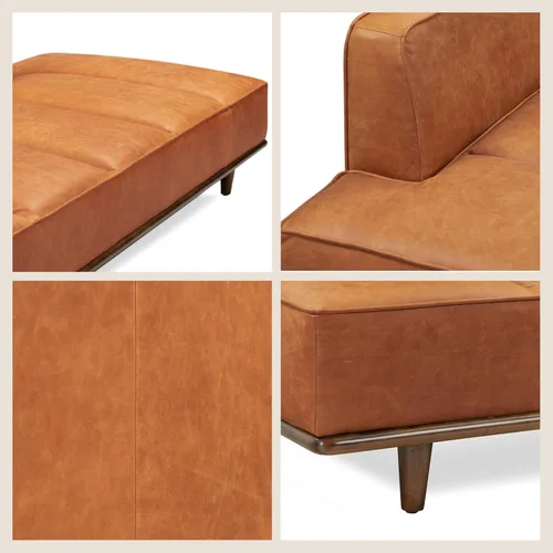 Miniatura 6 de Poly & Bark Jasper Daybed – Cognac Tan – Tapicería de cuero puro de anilina de grano completo – Marco de madera de fresno teñido de nuez, 6.6 pies