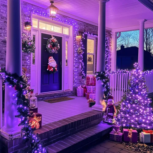 Miniatura 6 de JMEXSUSS Guirnalda de 250 luces LED de Navidad, 91.5 pies, luces de Navidad moradas impermeables para exteriores, 8 modos de iluminación, luz Púrpura