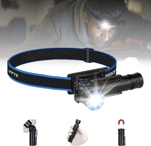 Miniatura 10 de Brinyte HL16 Linterna frontal LED recargable, linterna EDC ajustable de 0-90°, faro de 520 lúmenes con base magnética y carga, luz impermeable IP66