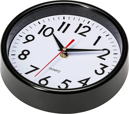 Miniatura 2 de Bernhard Products Reloj de pared con batería de cuarzo de 10", redondo, fácil de leer, para el hogar, la oficina o la escuela, negro, 8 pulgadas