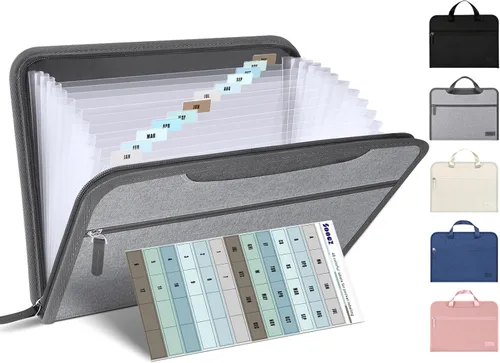 Miniatura 9 de Sooez Organizador de archivos de acordeón resistente con asa oculta, carpetas de archivos expandibles portátil de 12 bolsillos, organizador